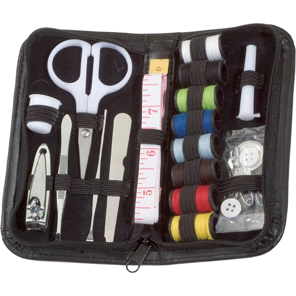 Manicure tools and sewing kit together in a zippered black leatherette... from ASI 54100 Fields Manufacturing Inc / TargetLine®