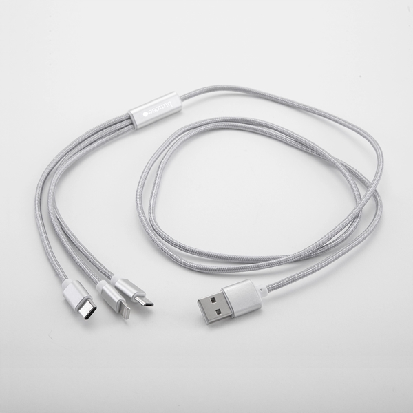 Four foot 3-in-1 plastic and aluminum charging cable with Type-C, MicroUSB... from ASI 91435 Tomax USA / Tomax