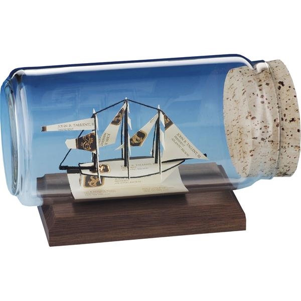 Stock business card sculpture in bottle on base. Bottle size: 8... from ASI 54100 Fields Manufacturing Inc