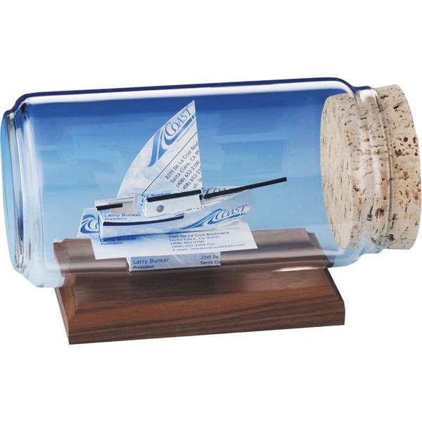 Stock business card sculpture in bottle on base. Bottle size: 8... from ASI 54100 Fields Manufacturing Inc
