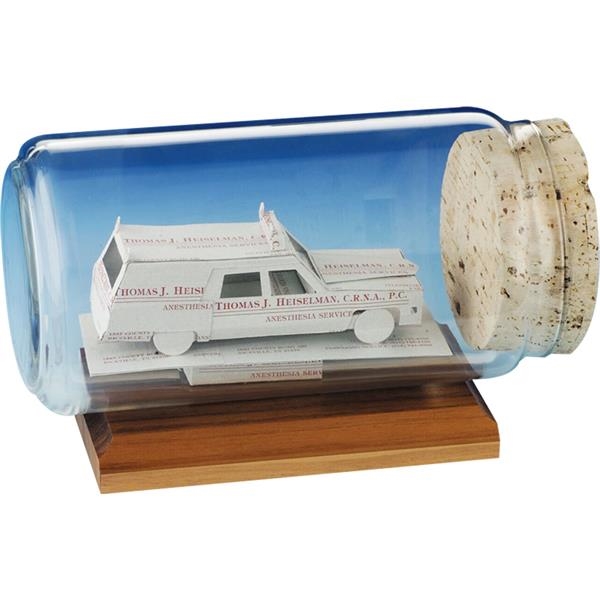 Stock business card sculpture in bottle on base. Bottle size: 8... from ASI 54100 Fields Manufacturing Inc