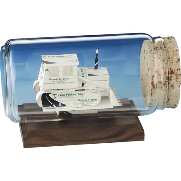 Stock business card sculpture in bottle on base. Bottle size: 8... from ASI 54100 Fields Manufacturing Inc