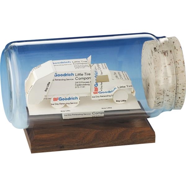 Stock business card sculpture in bottle on base. Bottle size: 8... from ASI 54100 Fields Manufacturing Inc