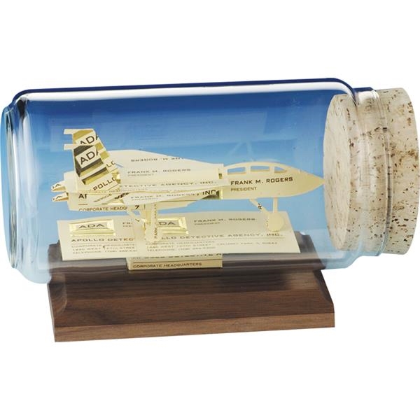 Stock business card sculpture in bottle on base. Bottle size: 8... from ASI 54100 Fields Manufacturing Inc