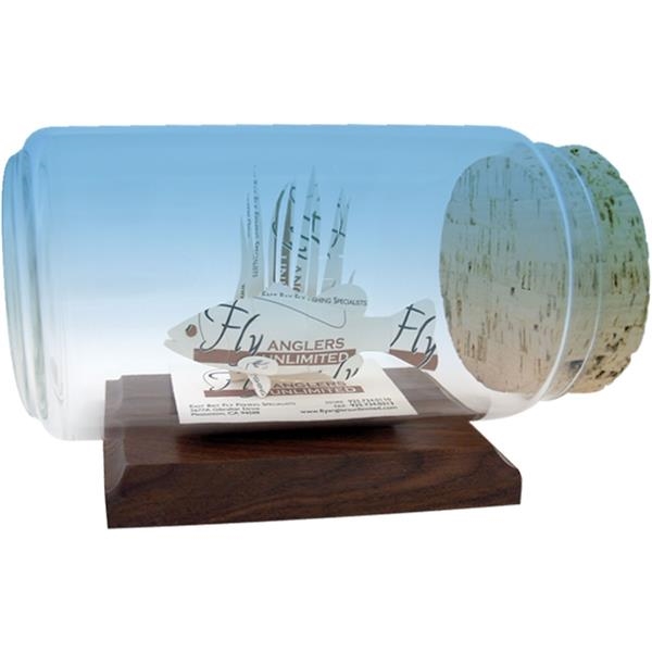 Stock business card sculpture in bottle on base. Bottle size: 8... from ASI 54100 Fields Manufacturing Inc