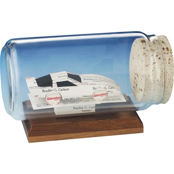 Stock business card sculpture in bottle on base. Bottle size: 8... from ASI 54100 Fields Manufacturing Inc