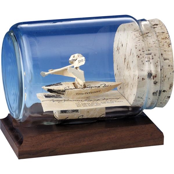 Stock business card sculpture in bottle on base. Bottle size: 8... from ASI 54100 Fields Manufacturing Inc