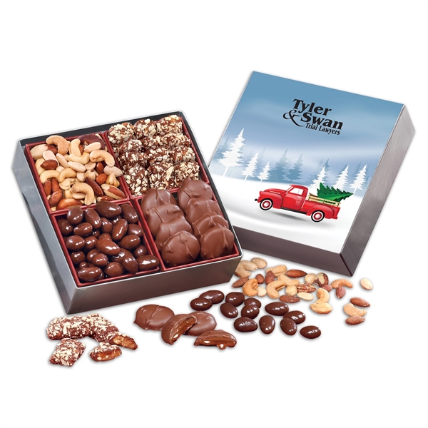 Gift box with a classic red truck sleeve filled with chocolates... from ASI 68680 Maple Ridge Farms Inc