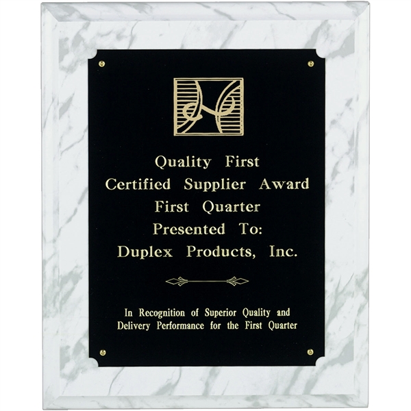 Wood with white marble finish award with black brass plate.... from ASI 54100 Fields Manufacturing Inc / Professional Gallery