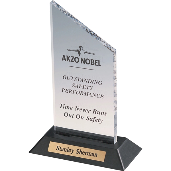 Clear acrylic award on a black weighted base with personalized plate.... from ASI 54100 Fields Manufacturing Inc / Professional Gallery