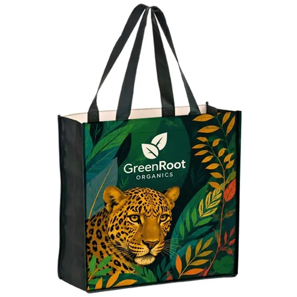 Laminated shopper tote with 5 inch gusset and full color imprint,... from ASI 67557 LimeLight Ent / Limelight USA