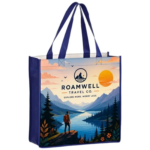Laminated shopper tote with 5 inch gusset and full color imprint,... from ASI 67557 LimeLight Ent / Limelight USA