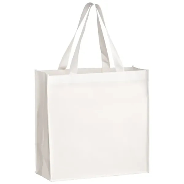 Laminated shopper tote with 5 inch gusset and full color imprint,... from ASI 67557 LimeLight Ent / Limelight USA