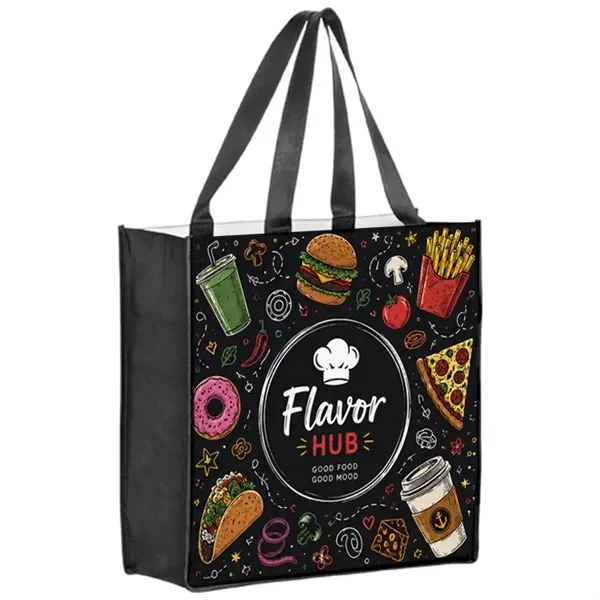 Laminated shopper tote with 5 inch gusset and full color imprint,... from ASI 67557 LimeLight Ent / Limelight USA
