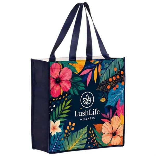 Laminated shopper tote with 5 inch gusset and full color imprint,... from ASI 67557 LimeLight Ent / Limelight USA