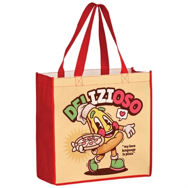 Laminated shopper tote with 5 inch gusset and full color imprint,... from ASI 67557 LimeLight Ent / Limelight USA