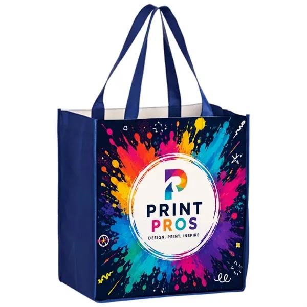Extra capacity laminated shopper tote with full color imprint, promotional, custom... from ASI 67557 LimeLight Ent / Limelight USA