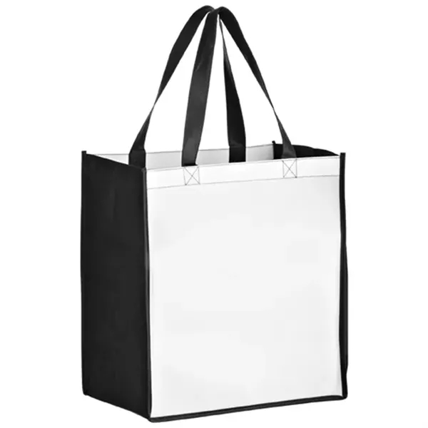 Extra capacity laminated shopper tote with full color imprint, promotional, custom... from ASI 67557 LimeLight Ent / Limelight USA