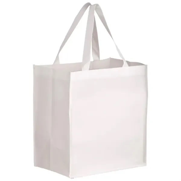 Extra capacity laminated shopper tote with full color imprint, promotional, custom... from ASI 67557 LimeLight Ent / Limelight USA