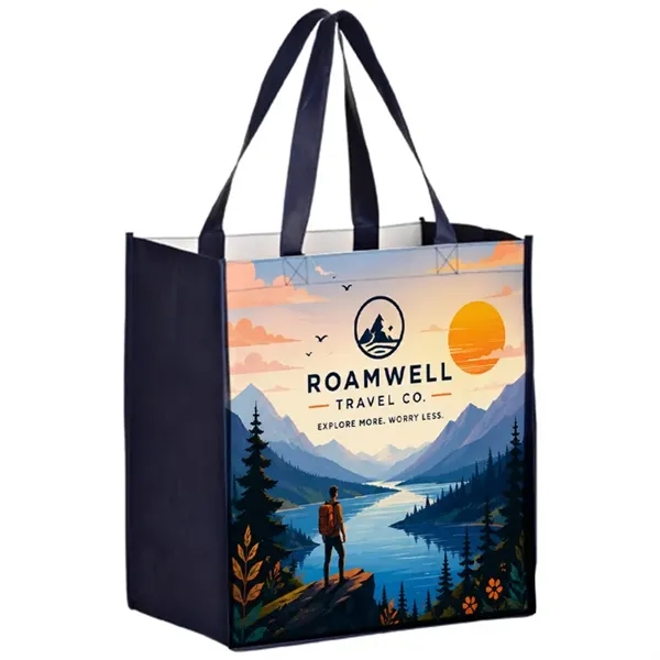 Extra capacity laminated shopper tote with full color imprint, promotional, custom... from ASI 67557 LimeLight Ent / Limelight USA