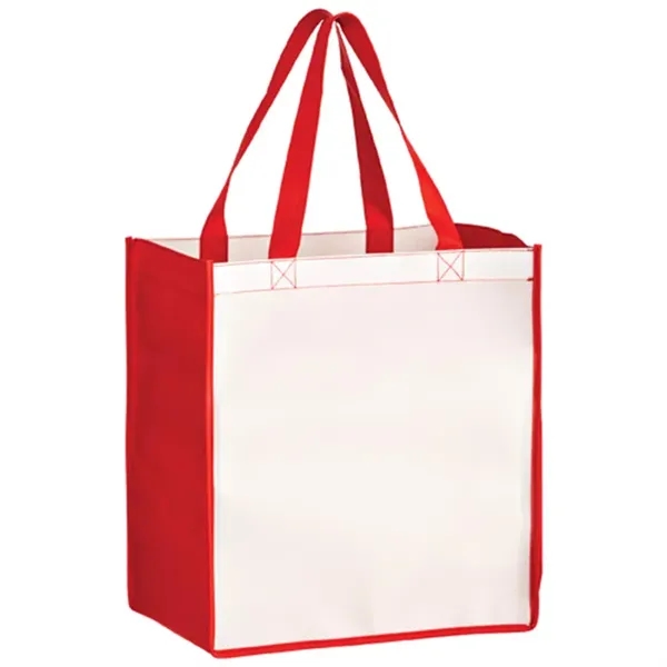 Extra capacity laminated shopper tote with full color imprint, promotional, custom... from ASI 67557 LimeLight Ent / Limelight USA