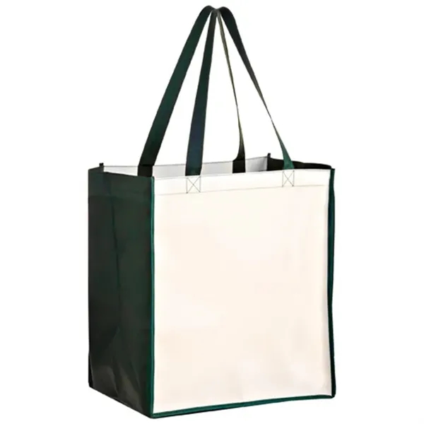Laminated reusable grocery tote with wide gusset and full color imprint,... from ASI 67557 LimeLight Ent / Limelight USA