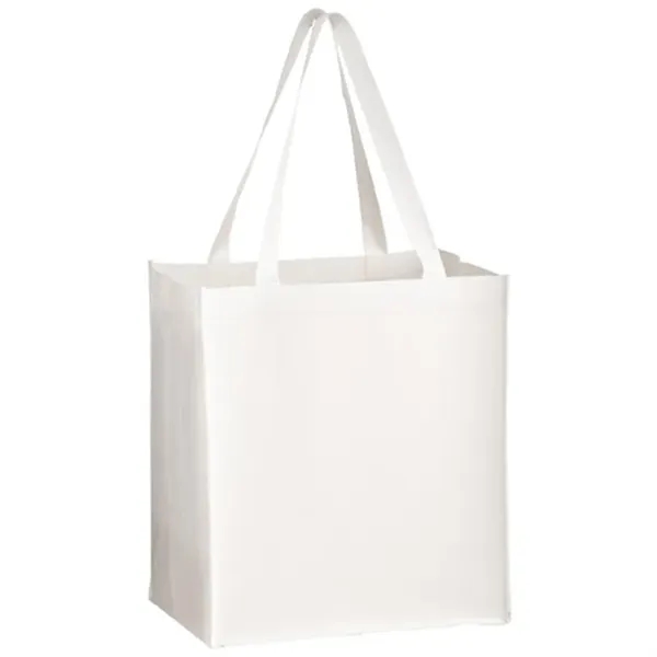 Laminated reusable grocery tote with wide gusset and full color imprint,... from ASI 67557 LimeLight Ent / Limelight USA