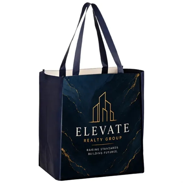 Laminated reusable grocery tote with wide gusset and full color imprint,... from ASI 67557 LimeLight Ent / Limelight USA