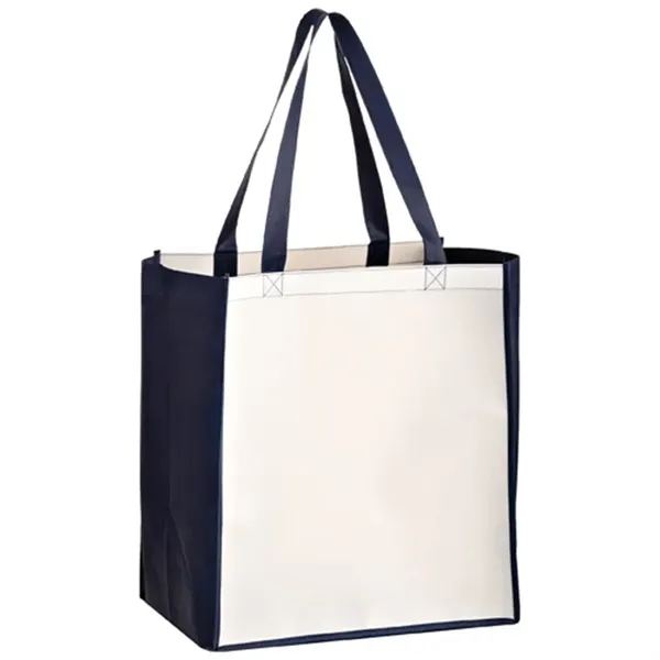 Laminated reusable grocery tote with wide gusset and full color imprint,... from ASI 67557 LimeLight Ent / Limelight USA