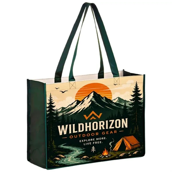 Laminated large shopper tote with 6 inch gusset and full color... from ASI 67557 LimeLight Ent / Limelight USA