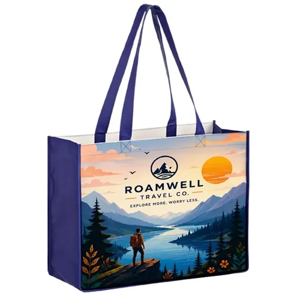 Laminated large shopper tote with 6 inch gusset and full color... from ASI 67557 LimeLight Ent / Limelight USA