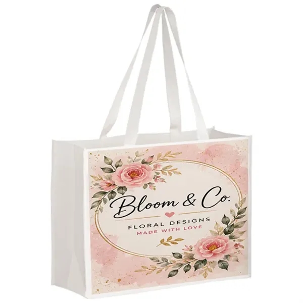 Laminated large shopper tote with 6 inch gusset and full color... from ASI 67557 LimeLight Ent / Limelight USA