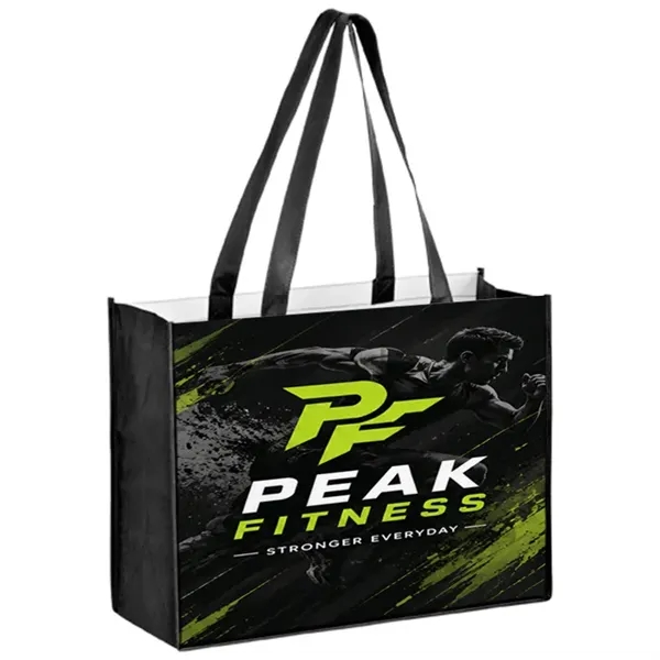 Laminated large shopper tote with 6 inch gusset and full color... from ASI 67557 LimeLight Ent / Limelight USA