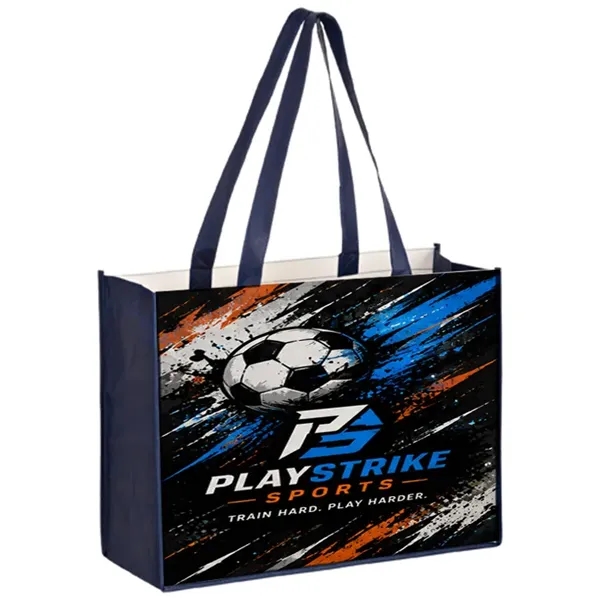 Laminated large shopper tote with 6 inch gusset and full color... from ASI 67557 LimeLight Ent / Limelight USA
