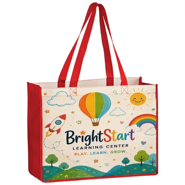 Laminated large shopper tote with 6 inch gusset and full color... from ASI 67557 LimeLight Ent / Limelight USA