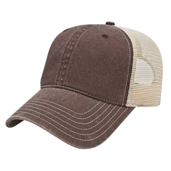 Unstructured washed pigment dyed cotton twill cap with mesh back and... from ASI 43792 Cap America Inc