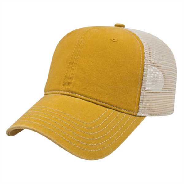 Unstructured washed pigment dyed cotton twill cap with mesh back and... from ASI 43792 Cap America Inc