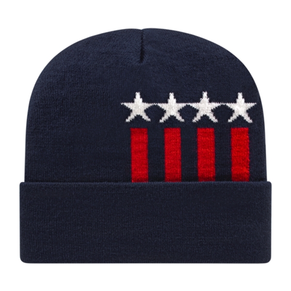 Stars and Stripes knit acrylic cap with cuff and patriotic print.... from ASI 43792 Cap America Inc