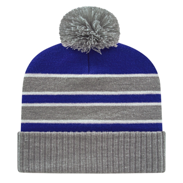 Acrylic and polyester blend knit cap with ribbed cuff with stripes... from ASI 43792 Cap America Inc