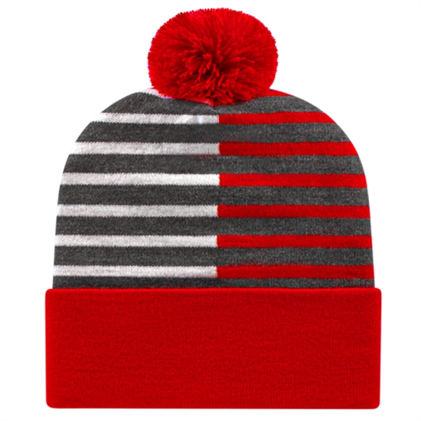 Knit acrylic half-color cap with dark heathered background, contrasting stripes, cuff... from ASI 43792 Cap America Inc