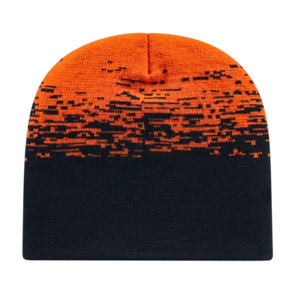 Knit acrylic beanie in 12 colors with two-tone static pattern.... from ASI 43792 Cap America Inc