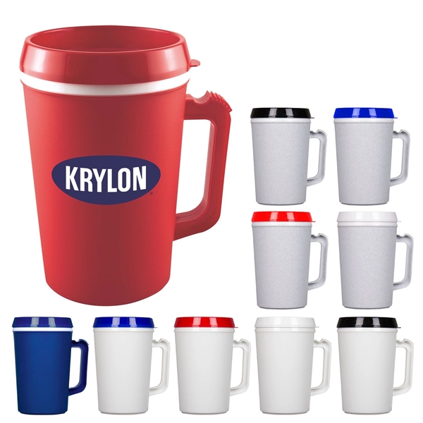 34-ounce mug with insulation, handle, and lid.... from ASI 57653 Gold Bond
