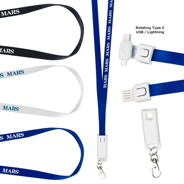 3-in-1 USB charging cable lanyard with Type-C and 2-in-1 dual tips.... from ASI 57653 Gold Bond