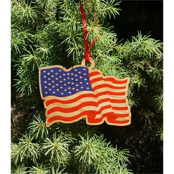 3.5" x 2.736" x .1875" printed hardwood waving American flag Christmas... from ASI 92531 Unique Custom Products / UCP