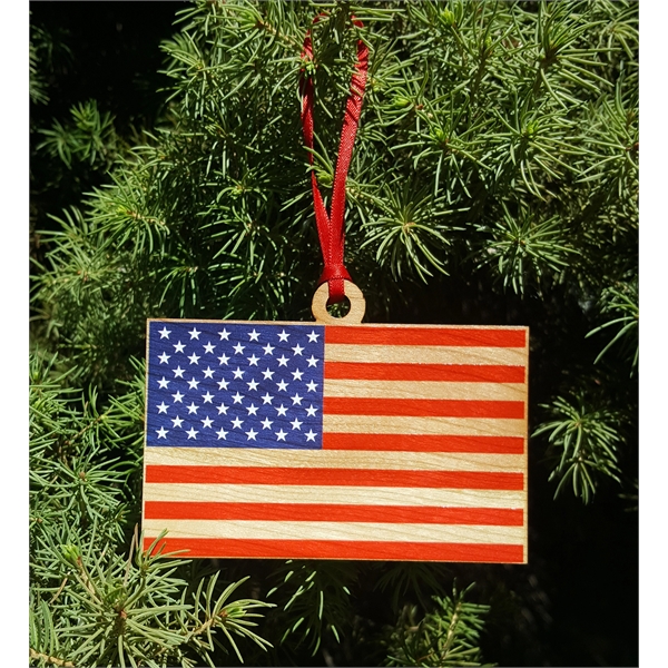 3.5" x 2.571" x .1875" hardwood printed American flag Christmas tree... from ASI 92531 Unique Custom Products / UCP