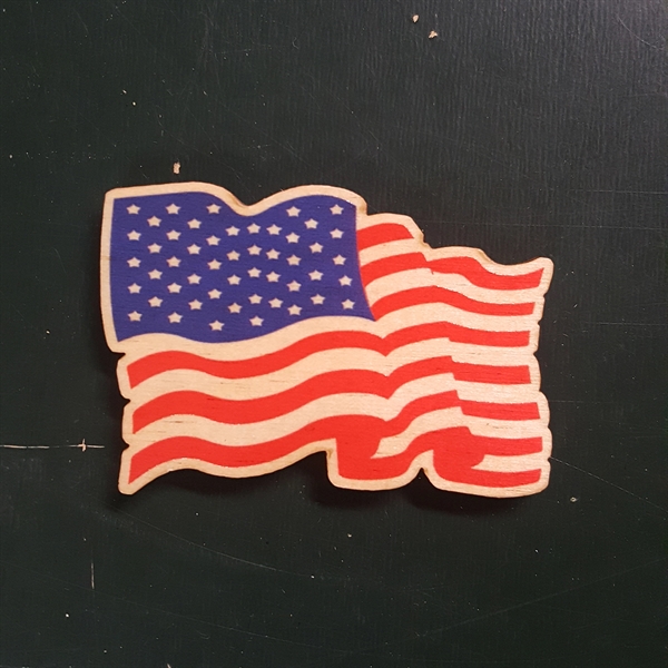 2.6" x 1.5" x .1875" wooden printed waving American flag magnet.... from ASI 92531 Unique Custom Products / UCP