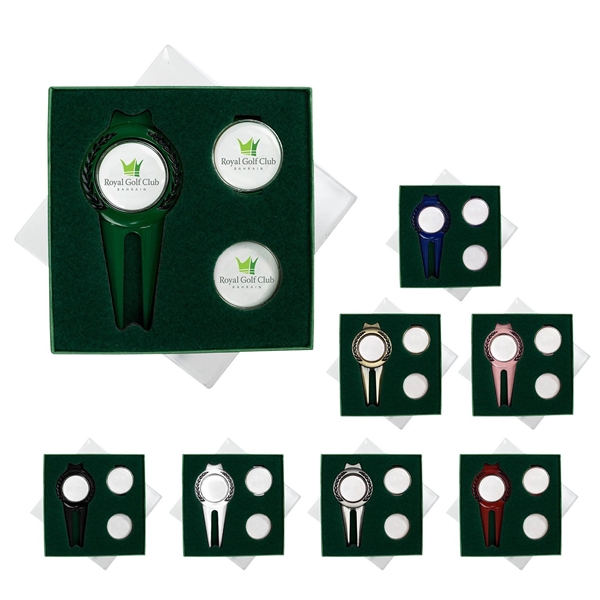 Gift set with a divot, magnetic ball marker, and hat clip.... from ASI 57653 Gold Bond