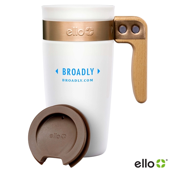 16 oz. mug made of ceramic with a wood handle and... from ASI 57653 Gold Bond