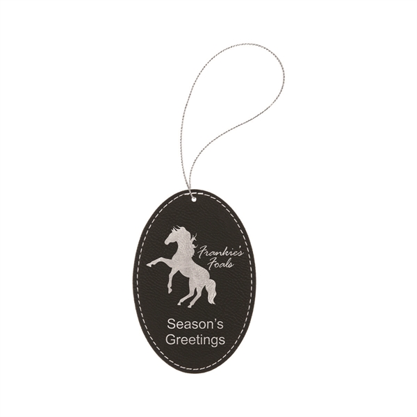 3" x 4.5" x 1/8" oval-shaped PU leatherette hanging holiday ornament... from ASI 74601 Calico