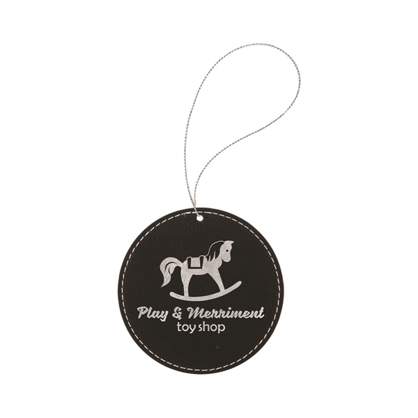 3.75" x 3.75" x 1/8" round PU leatherette hanging holiday ornament... from ASI 74601 Calico
